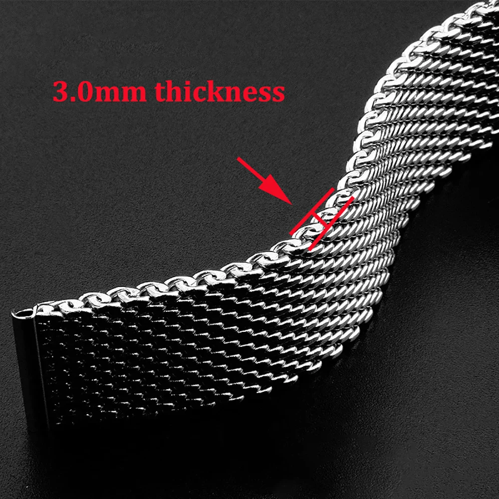 1.0 Mesh Milanese Watch Strap QuickRelease Stainless Steel Bracelet 3mm Thickness for DW for Omega Wristband 18mm 20mm 22mm 24mm