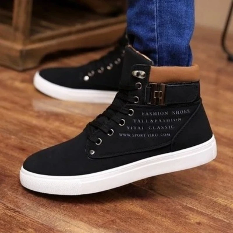 Retro casual lace up simple comfortable boots trendy men's round toe high top board shoes in spring autumn