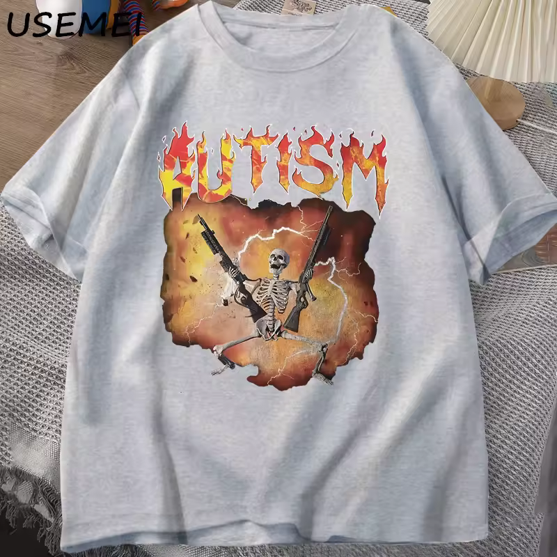 Autistic Funny Skeleton T-Shirt Men Women Autism Meme Graphic T Shirts Harajuku Fashion Cotton Vintage T Shirt Unisex Streetwear - Image 7