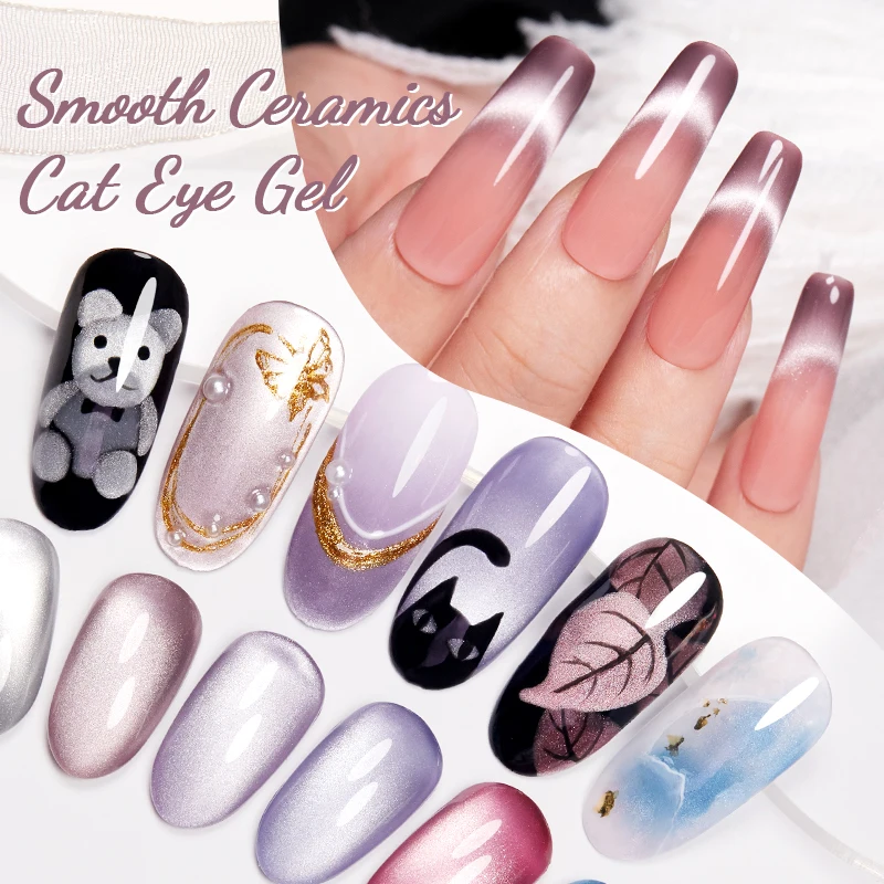 Puente Gladde Keramiek Kat Magnetische Gel Nagellak Zilver Maanlicht Cat Eye Effect Sprankelende Glitter Semi-Permanente Vernis