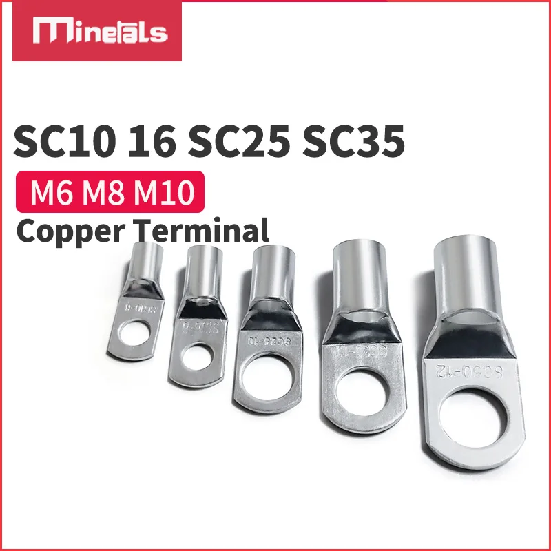 

10pcs Tin Plated Copper Terminal SC10 SC16 SC25 SC35 M6 M8 M10 Screw Connector For 6AWG 8AWG Silicone Cables Thick Material