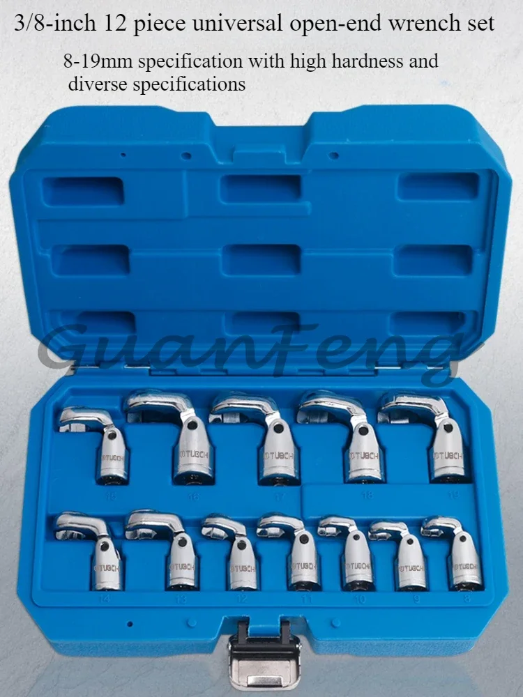Heavy Duty 12Pcs 3/8 Inch Claw Wrench Set, Open Ring & Rotating Slotted Wrench, Professional Automotive Repair Tool