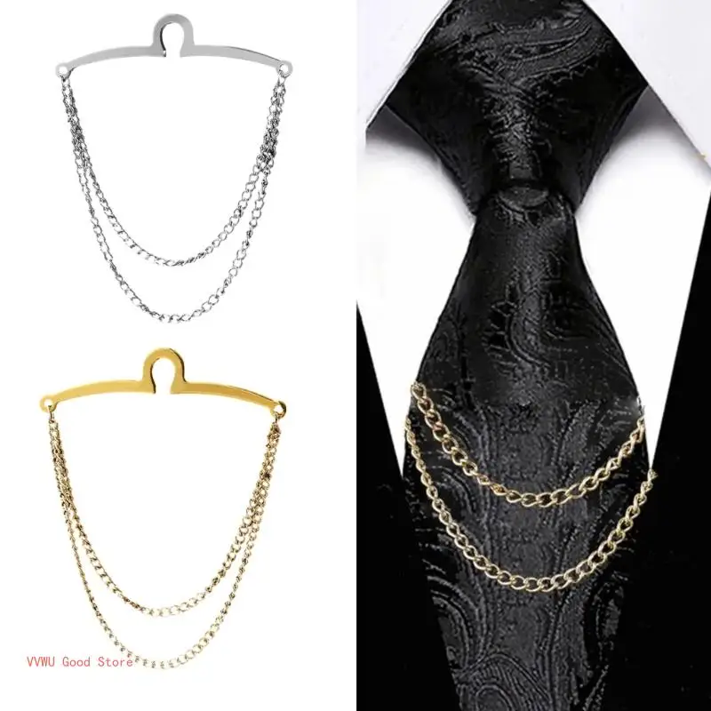 Men Tie Chain Shirt Tie Clip Double Chains Business Wedding Necktie Accessories