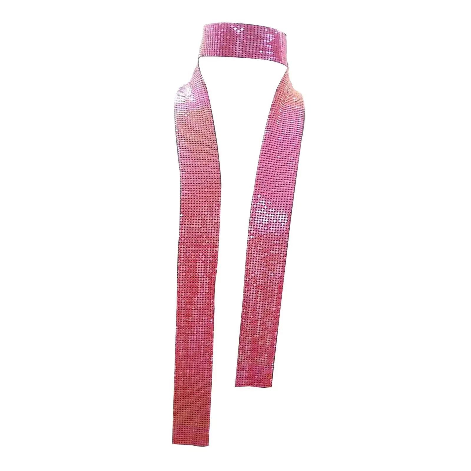 Punk Skinny Tie Scarf for Women Sparkly Metal Sequins Necklace Chain Glistening Shawls for Prom Nightclub Party