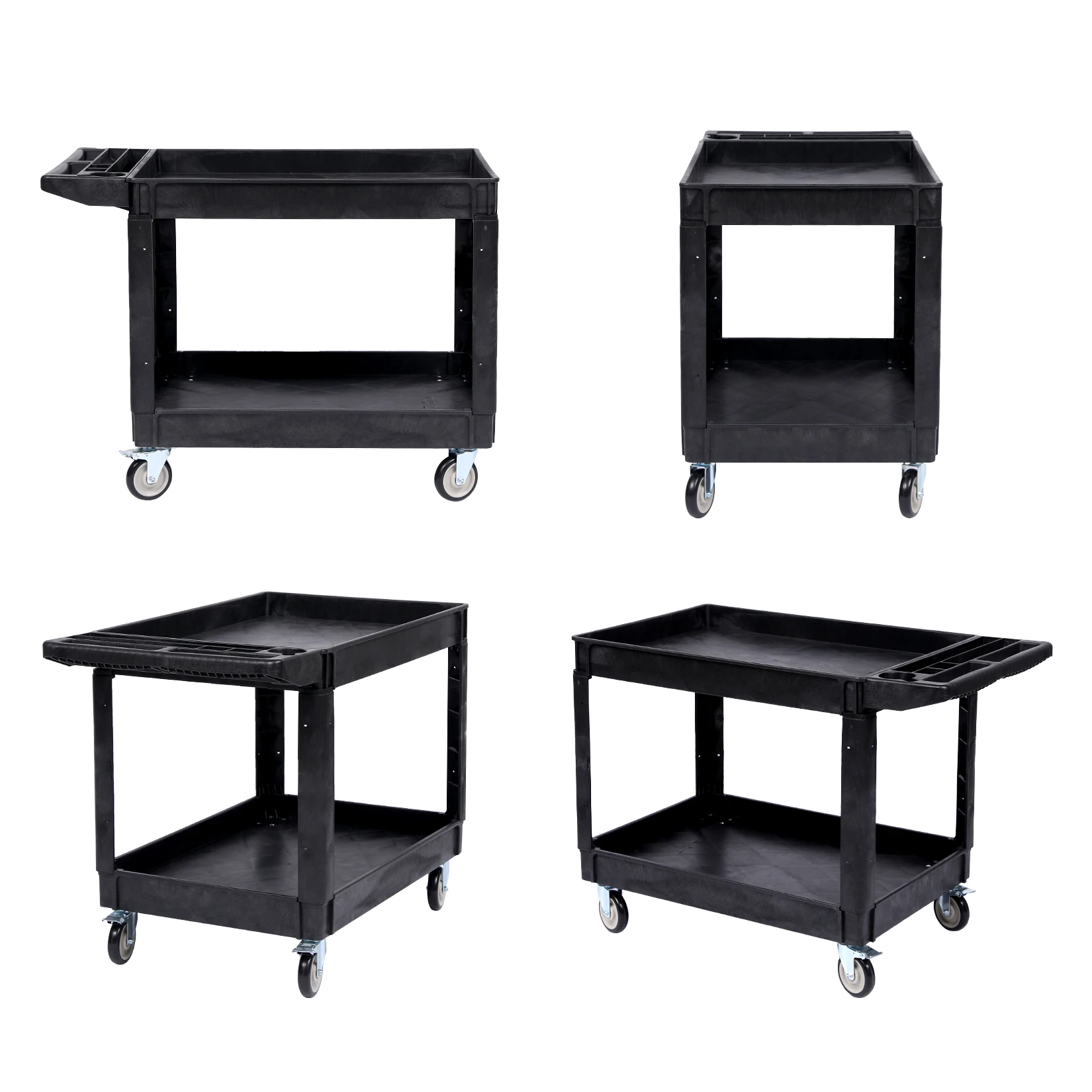 Utility Service Cart Zware PP-rollende gereedschapswagen met 2 planken en 360 °   Zwenkwielen voor magazijn/garage/reiniging
