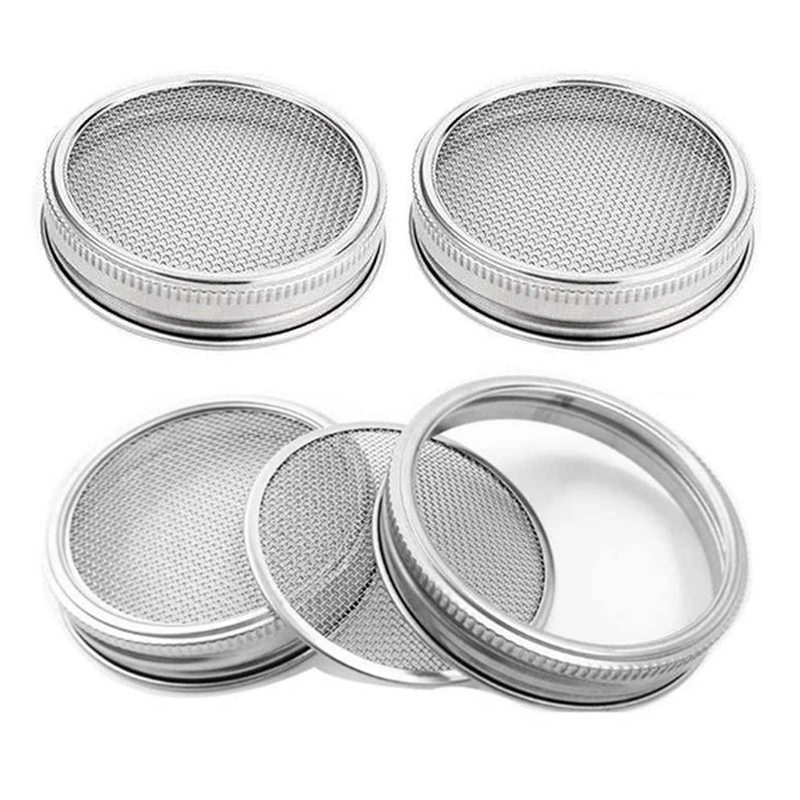 4 PCS Sprouting Jar Lid Silver Stainless Steel 86Mm For Wide And Wide Mouth Mason Jar For Growing Sprouts