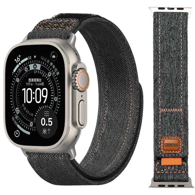 

Джинсовый нейлоновый ремешок для Apple Watch Ultra 3 2 49 мм/11 10 46 мм 42 мм Спортивный браслет iWatch Series 9 8 7 6 5 4 SE 45 мм 44 мм 40 41 мм