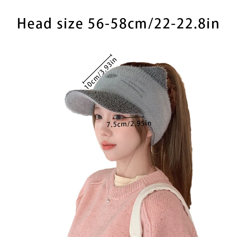 Autumn and winter knitted wool cap Warm plush hollow cap Cat-shaped wool cap Women\'s duck tongue cap Knitted ponytail cap