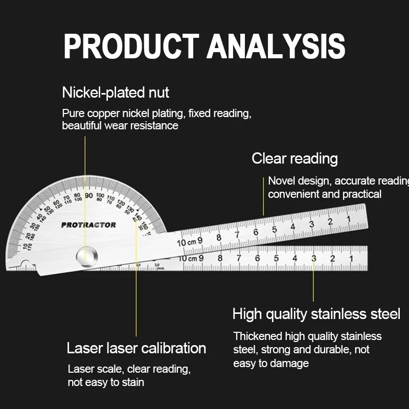 Stainless Steel Rotating Protractor 180° Angle Gauge Finder High Precision Metal Protractor Woodworking Metal Measuring Ruler