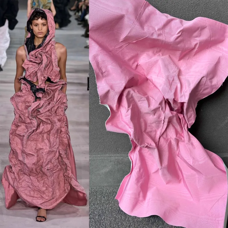 

Водная рябь, розовая, белая, двухцветная жаккардовая ткань, пластиковая жесткая дизайнерская креативная экспериментальная ткань для шитья своими руками, материал