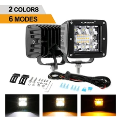 AUXBEAM 72W 3 inch LED Square Work Light Pod IP68 Waterproof 6 Lighting Modes Driving Lamp with 10FT Wiring Harness