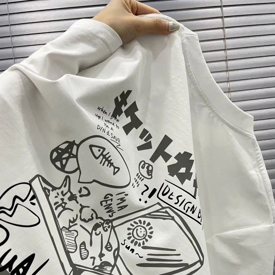 

Short sleeve t-shirt for men and women Japanese version hand painted cat pattern pure cotton loose casual top summer top