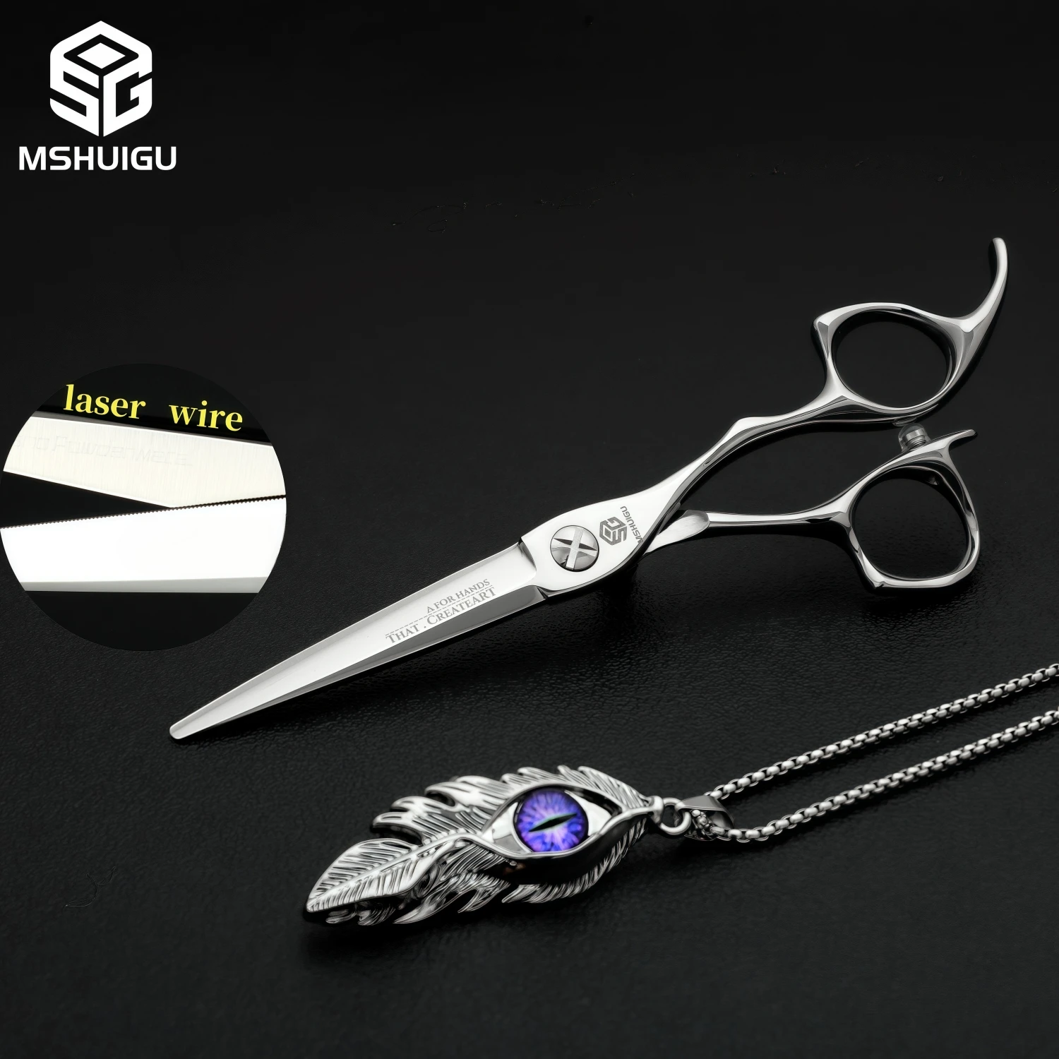 MSHUIGU professional barber laser wire scissors  440C 4-6-6.5-6.8 inch serrated blade Multifunctional thinning shears hair tool