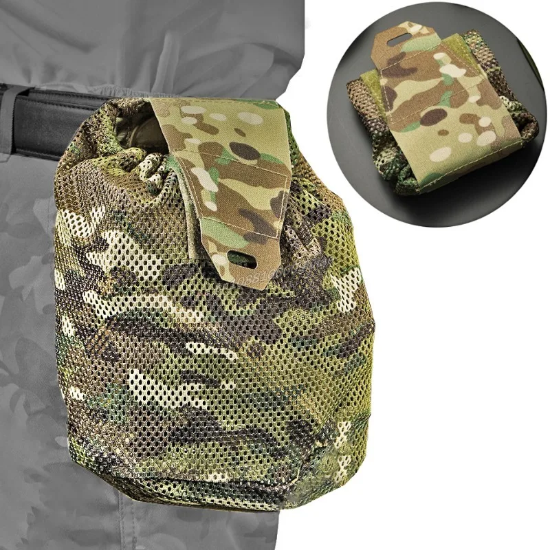 Tactical Molle Dump Pouch Outdoor Roll-Up Drawstring Magazine Utility Folding Waist Bag Mesh Foldable Airsoft Hunting EDC Pocket