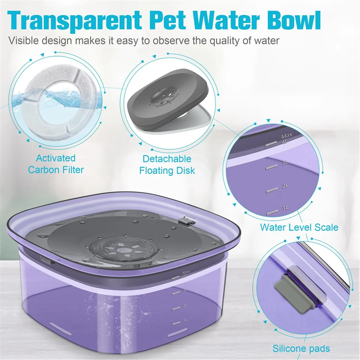 70Oz Dog Water Bowl 2L No Spill Dog Bowl Large Capacity Spill Proof Slow Water Feeder, No Splash Dog Bowl Pet Green