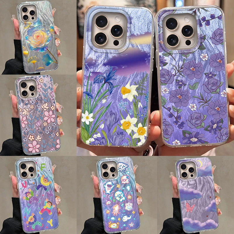 グリッターフラワー電話ケース 2025 Iphone 16 プロ 16 プロマックス 16 プロ 16 プロマックス 5 グラム生分解性花高級シリコンバックケース