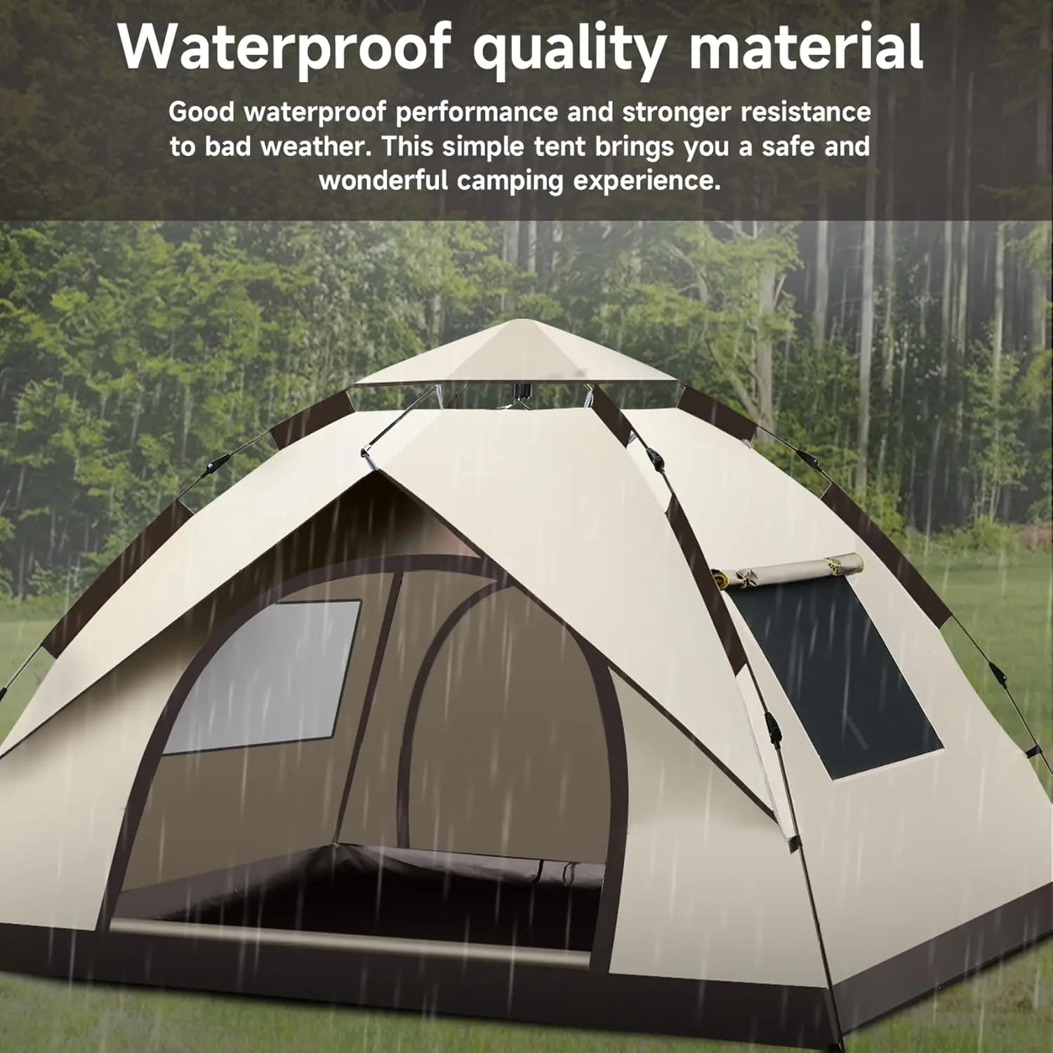 3-4 Person Waterproof Camping Tent, Windproof Outdoor Family Tent‌ | Easy Setup Backpacking Hiking Tent, Comes with Storage Bag,