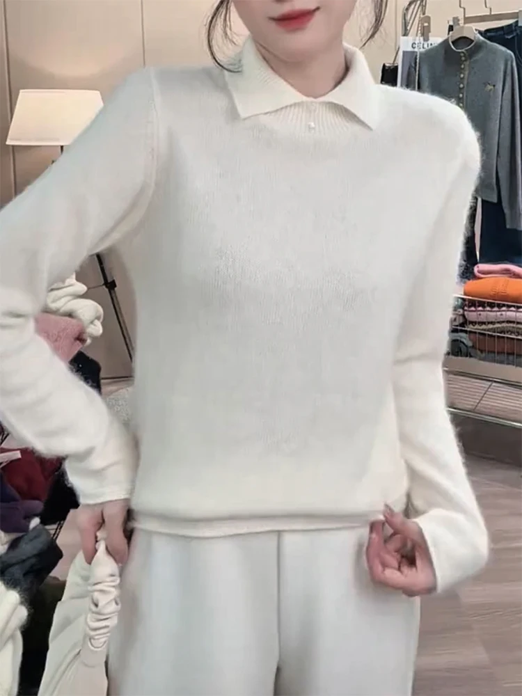 

Корейский мягкий уютный вязаный джемпер с воротником, осенне-зимняя новинка, большие размеры, универсальный женский топ Ele Versatile Agel Snow Dr Miao