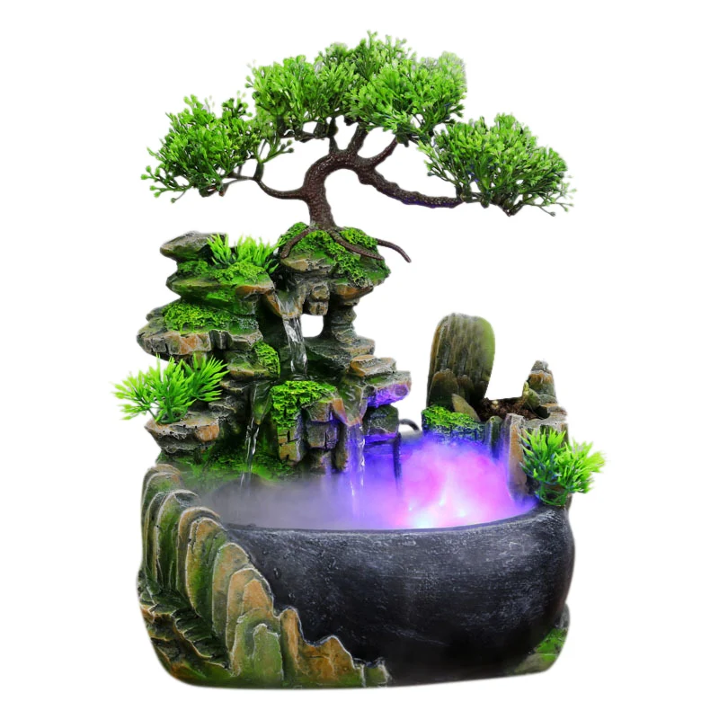 

Resin Rockery Waterfall Statue Feng Shui L Fountain Home Garden Simulation Mountain Crafts, with Mist UK Plug