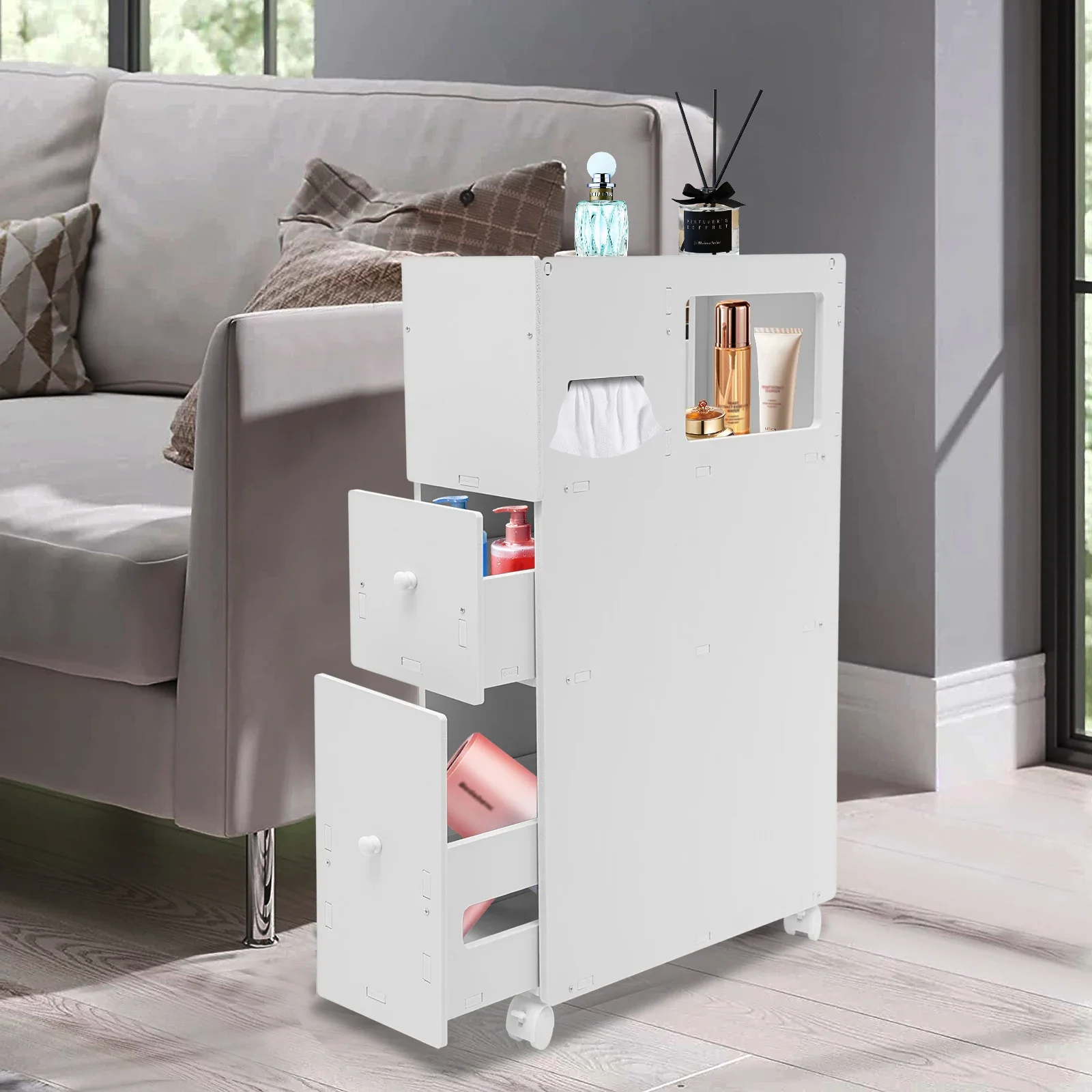 Toilet Side Cabinet High-Quality Material Bathroom Cabinet Storage Box Flexible Moving for Storing Shampoos and Towels