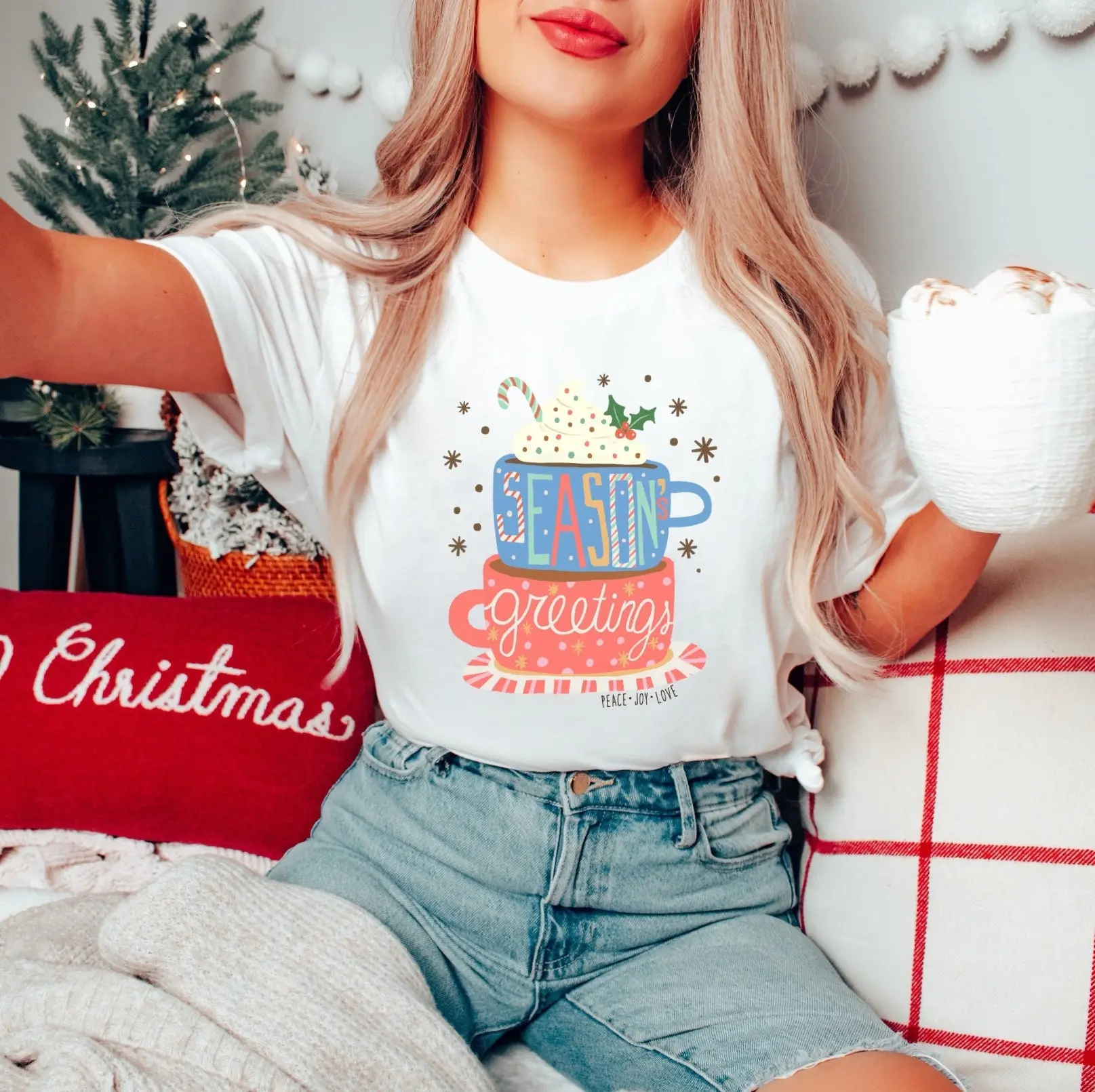 Christmas T Shirt Weihnachtsshirt Geschenk Outfit Weihnachten Weihnachtskleidung Heiße Schoki Getränk