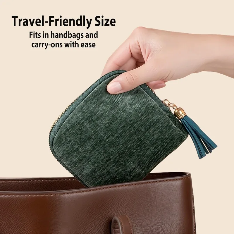 Caixa de jóias de viagem-colar portátil, anel, organizador de pulseira, bolsa de jóias com zíper feminino, conveniente e prático