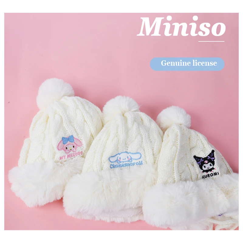 

Miniso My Melody Kuromi Cinnamoroll Pochacco Winter Young Girls Knit Hats Schoolgirls Cap Teenager Hat Woman Headcap Mother-Girl