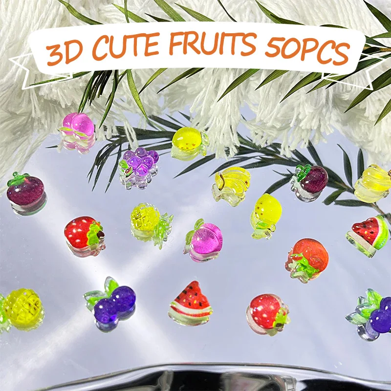 Nail Charms Random Sweet Red White Mixed Series 3D Resin Rhineston Cartoon Fruit Series Gems DIY Nail Art Decoration Accessories
