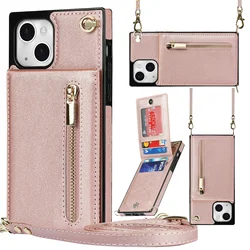 Crossbody Zipper Cards Solt Wallet Leather Case For iPhone 15 16 Pro Max 14 Plus 13 11 12 SE 2022 XS XR Lanyard Bag Purse Cover