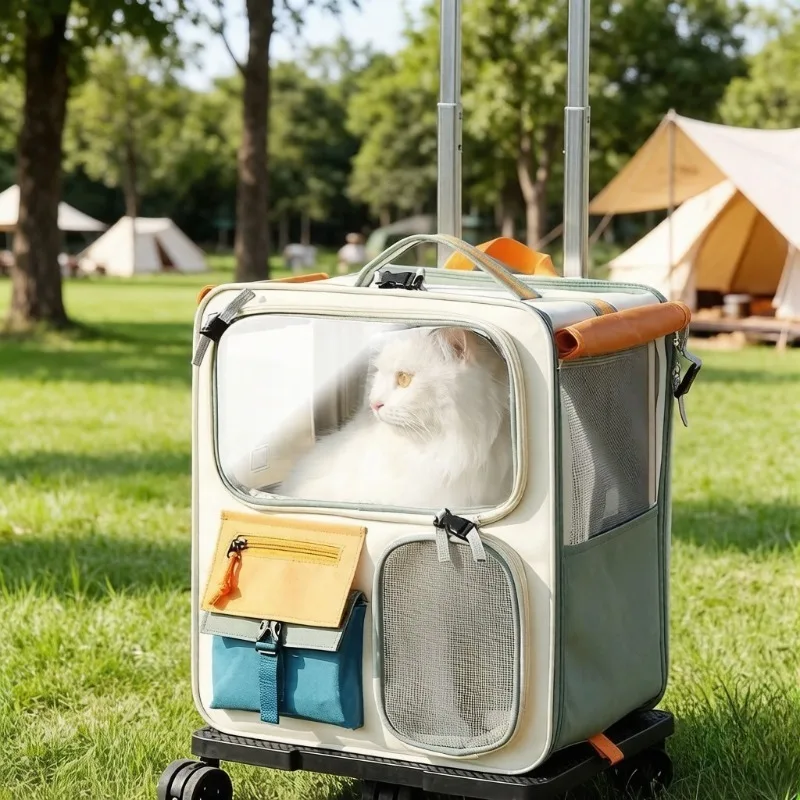 

Cat Bag Portable Pet Backpack, Double Shoulder Travel Bag, Warm Cushion Carrier, Large Capacity Cat & Dog Carrier Box