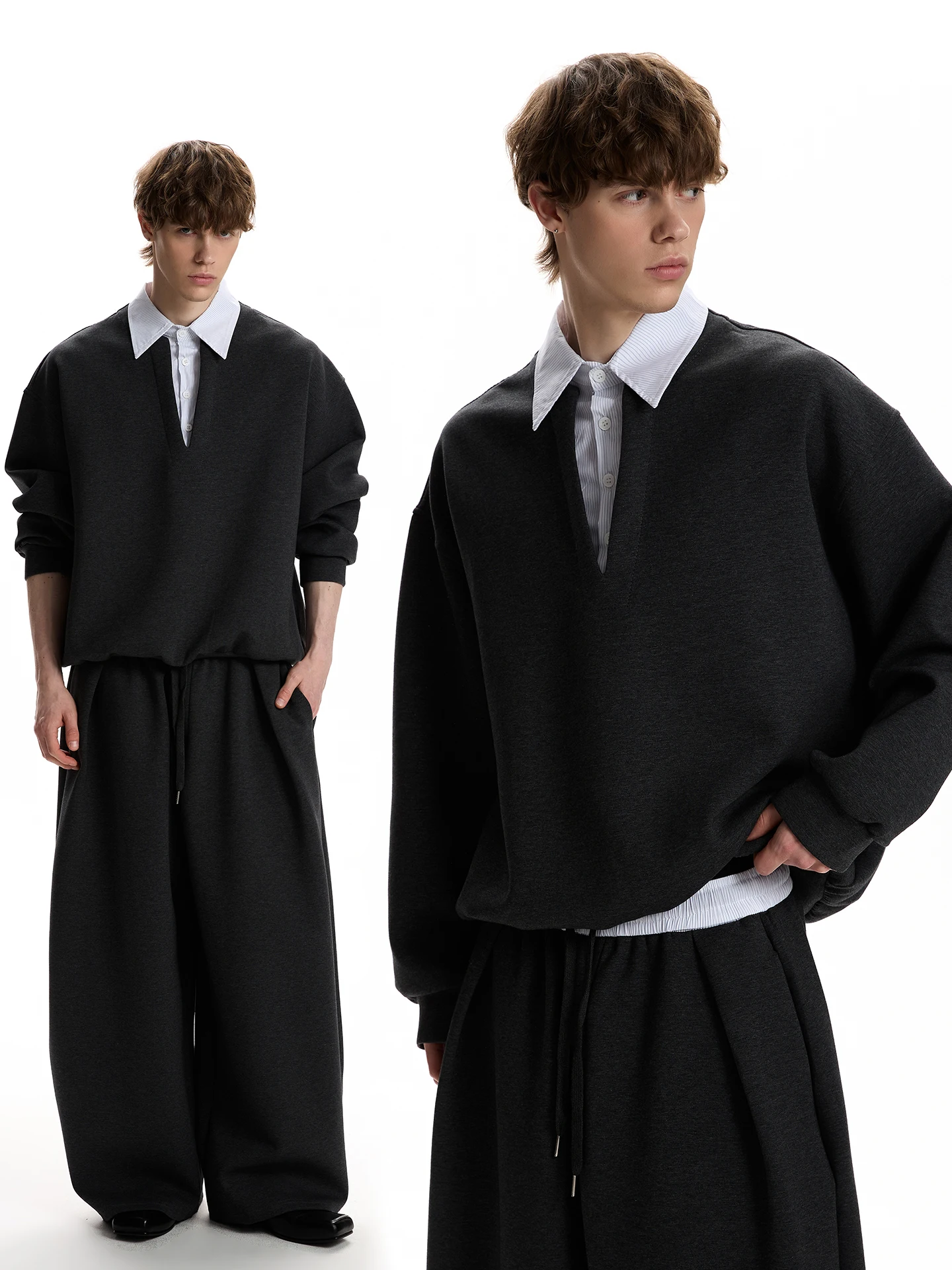 

Легкий хлопковый повседневный комплект Cleanfit: рубашка с воротником, толстовка с длинными рукавами и брюки для молодых мужчин, модный, на все сезоны