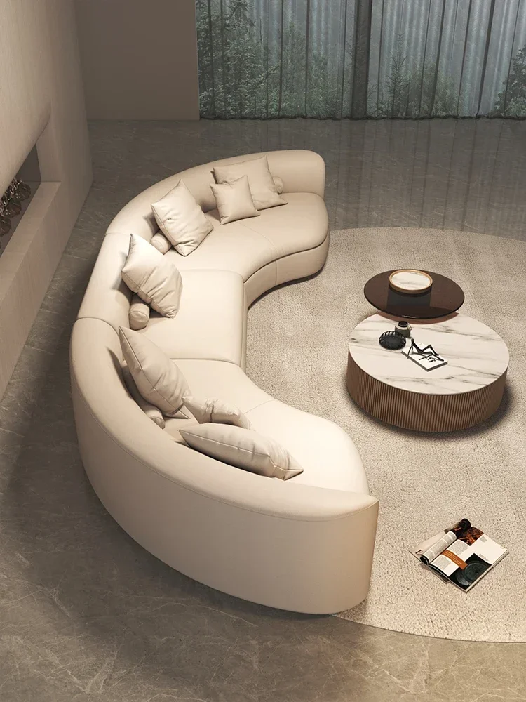 Italian Minimalist Light Luxury Circular Curved  Large Apartment Living Room Special-Shaped Corner