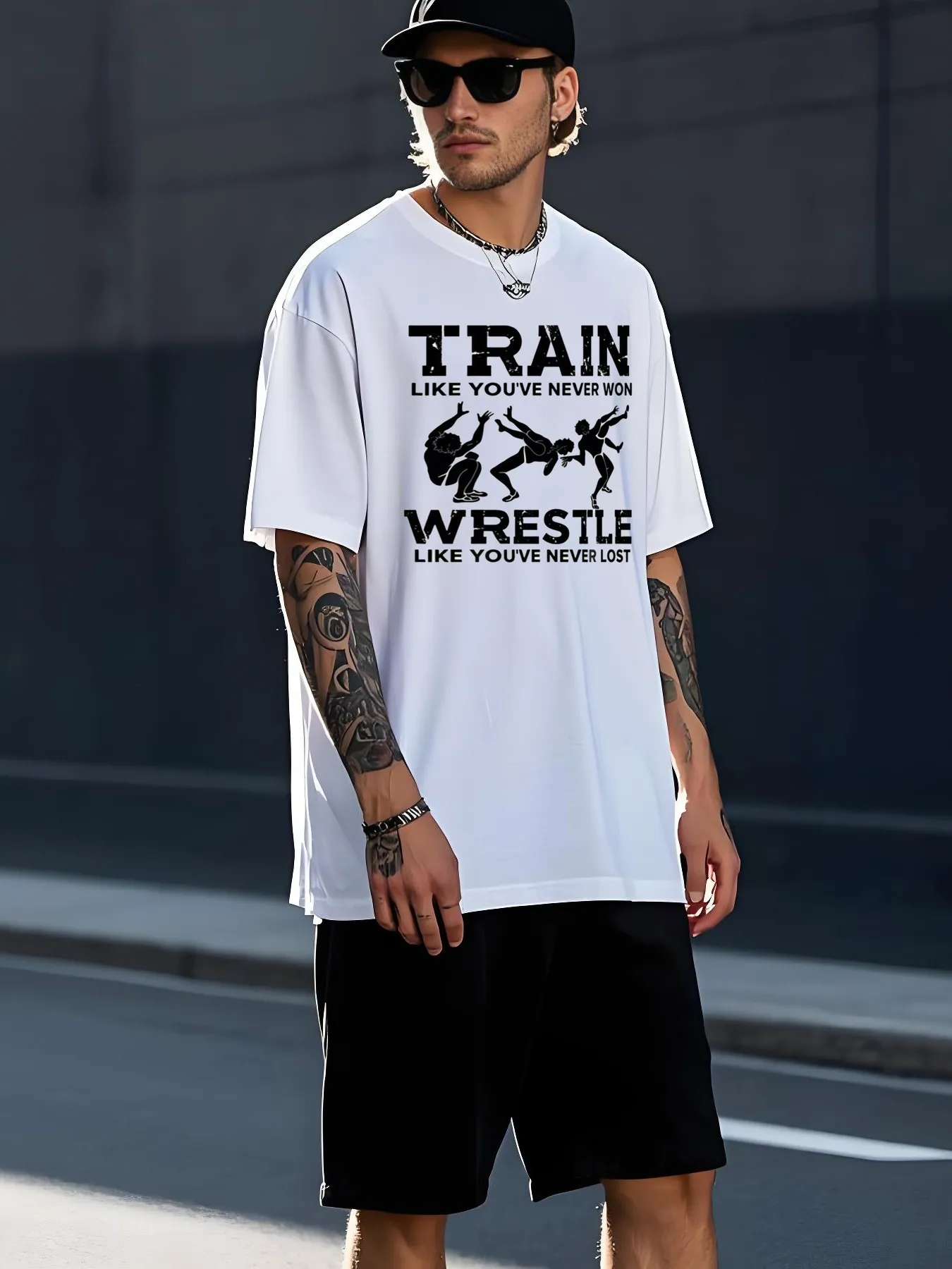 Men' Wrestling Training T-Shirt - Heavy-Duty Wrestling Moves Print (Suplex, Slam,) - Breathable Short Sleeve Gym Workout Top for Sports, Casual Wear & Summer - Smooth Texture Digital Grapheee for - Use - Machine