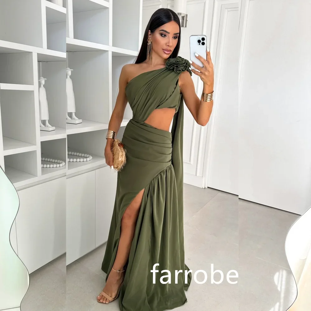 Customized Casual Jersey Pleat Flower A-line One-shoulder Long Dresses Cocktail Dresses Classic Exquisite Modern Style Pastrol U