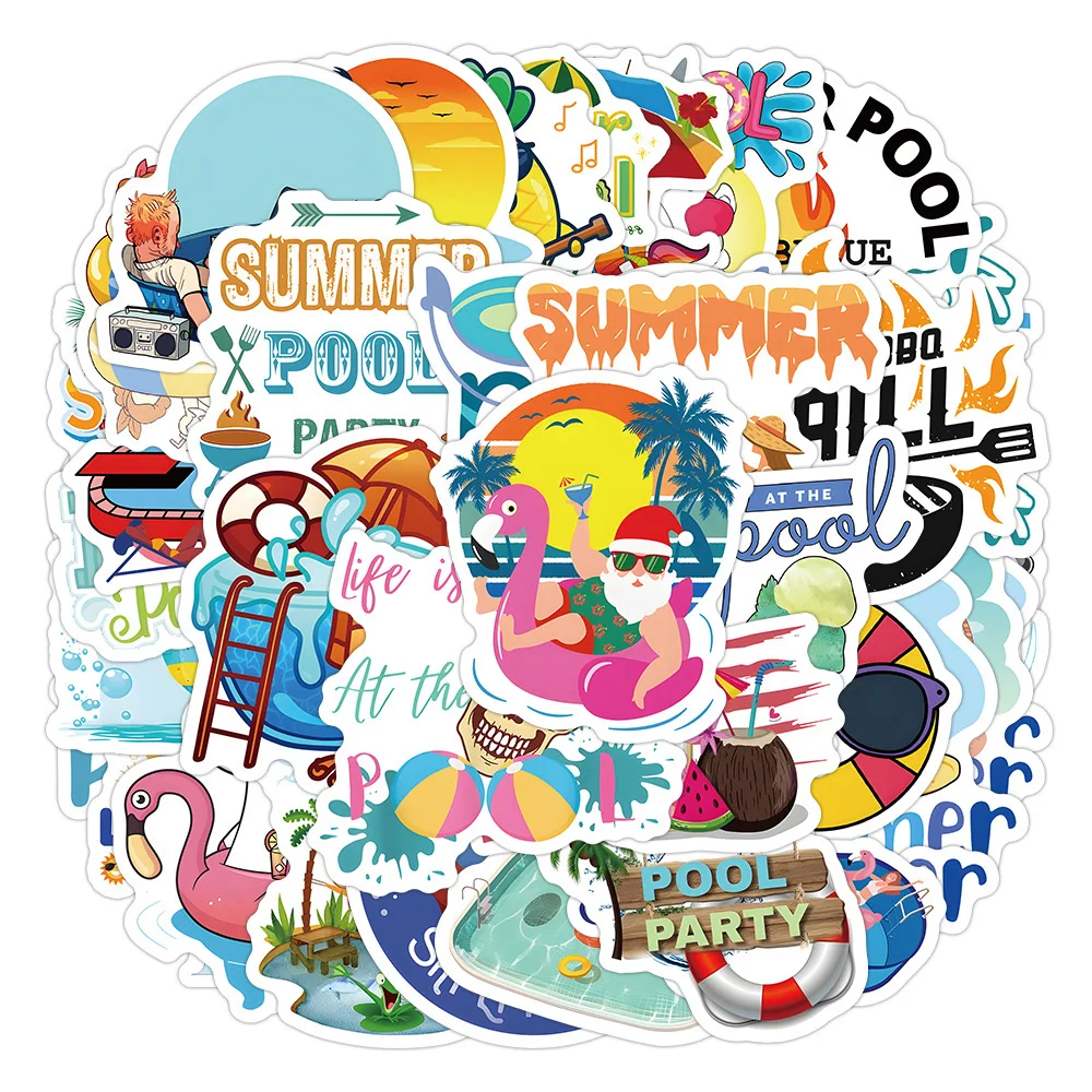 10/30/50PCS Summer Pool Party Cartoon Sticker DIY  Laptop Luggage Skateboard Graffiti Decals Fun for Kid Gift