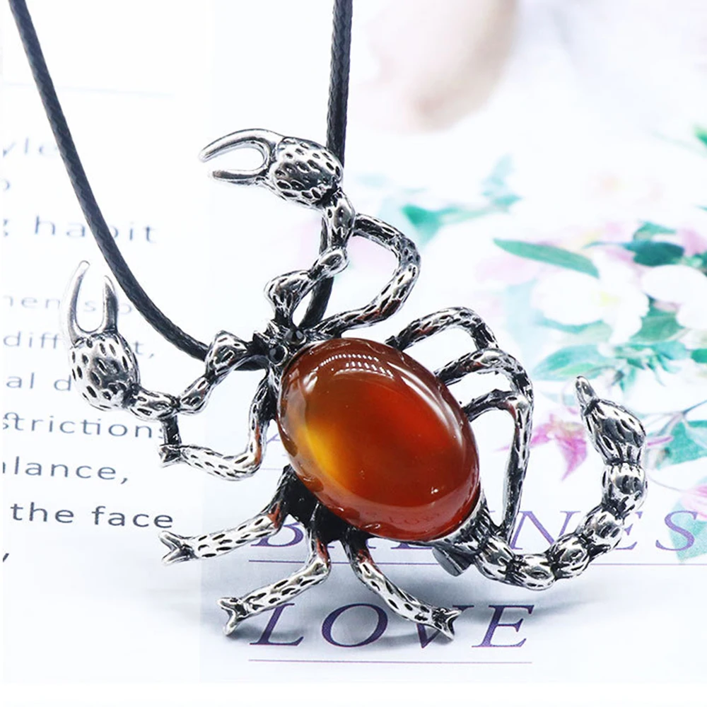 Fashion Scorpion Pendant Chain Necklace Natural Crystals Stones Amethyst Rose Quartz Reiki Healing Men Women Jewelry Gift