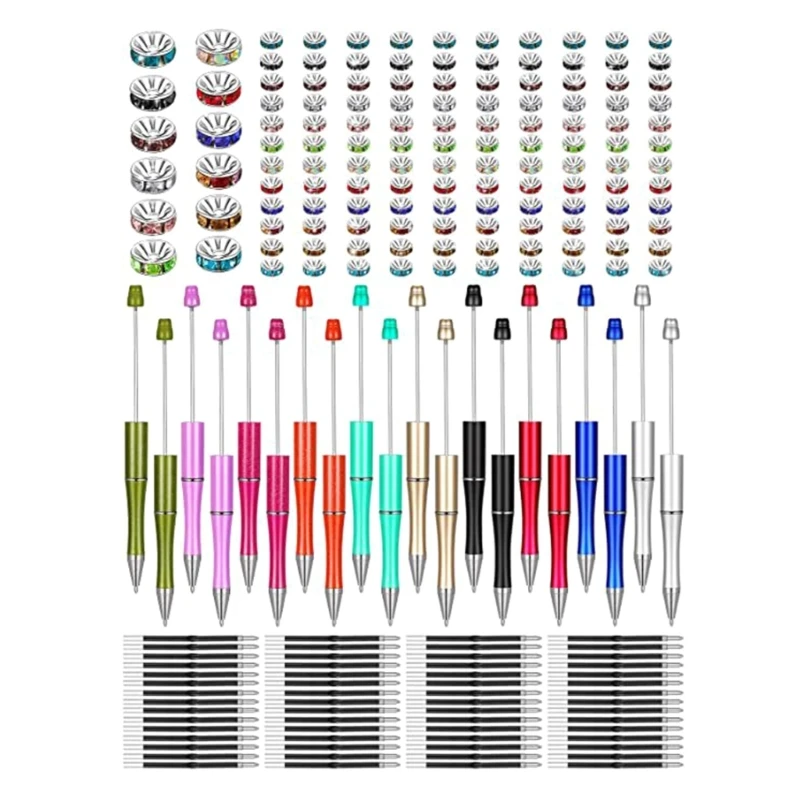 

260Pcs DIY Heat Transfer Pens with Beadable Ballpoint Pen, Beads, and Pen Refills, Sublimation Pen Blank Set