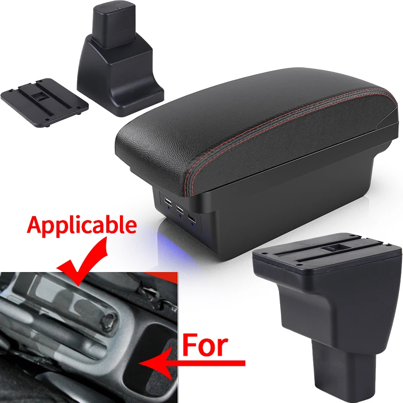 For Hyundai I10 armrest box modified car interior center console modified double-layer storage box USB accessories black