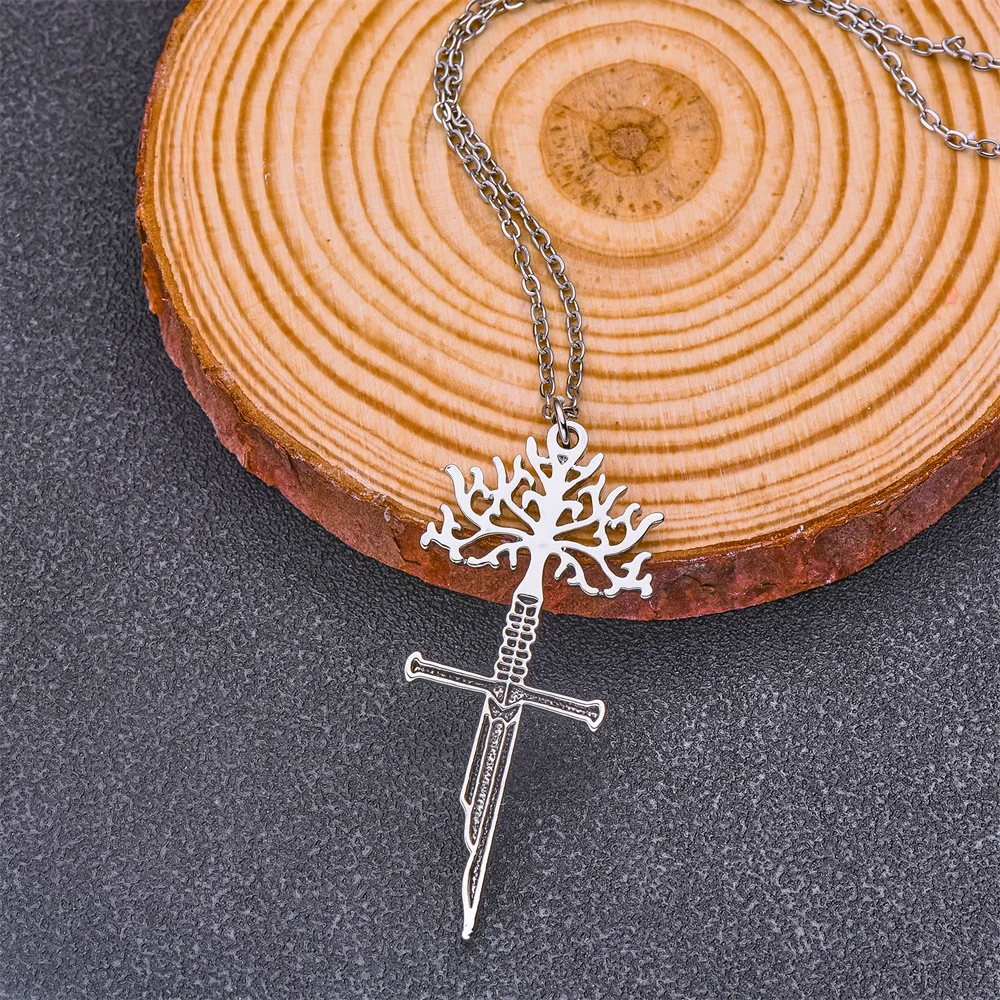 Innovative Tree of the Gondor the Lord Narsil Necklace the Rings Power Flame of the West Metal Broken Sword Pendant - Image 3