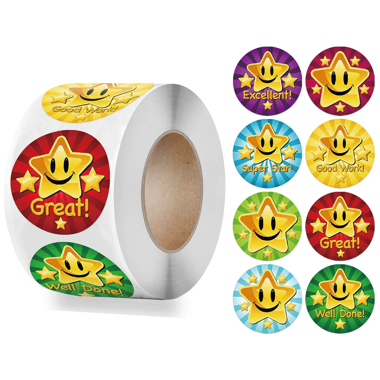 Colorful Reward Sticker Rolls for Kids 500 Fun Stickers with Words and Stars for Scrapbooking Stationery and Decorations