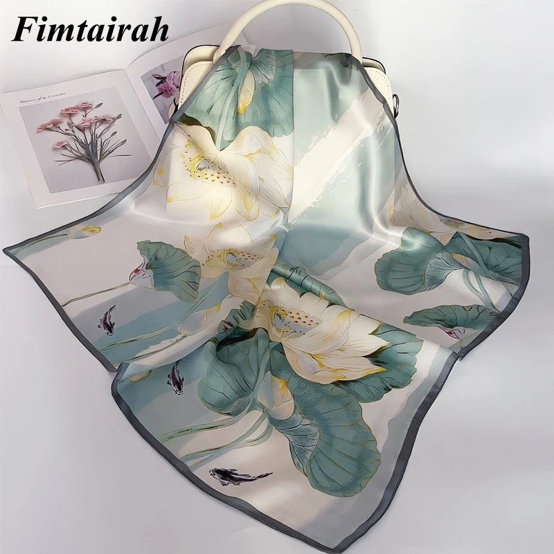 Fimtairah Real Silk Scarf  Women Hangzhou Square  Scarf Head  Silk Summer Spring   Scarf Bandana Women 65-65