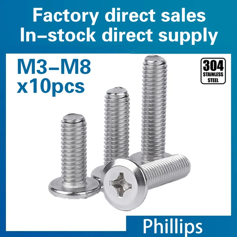 10pcs/lot M3 M4 M5 M6 M8 chamfered machine wire stainless steel large flat cross head hexagonal rivet connecting bolts