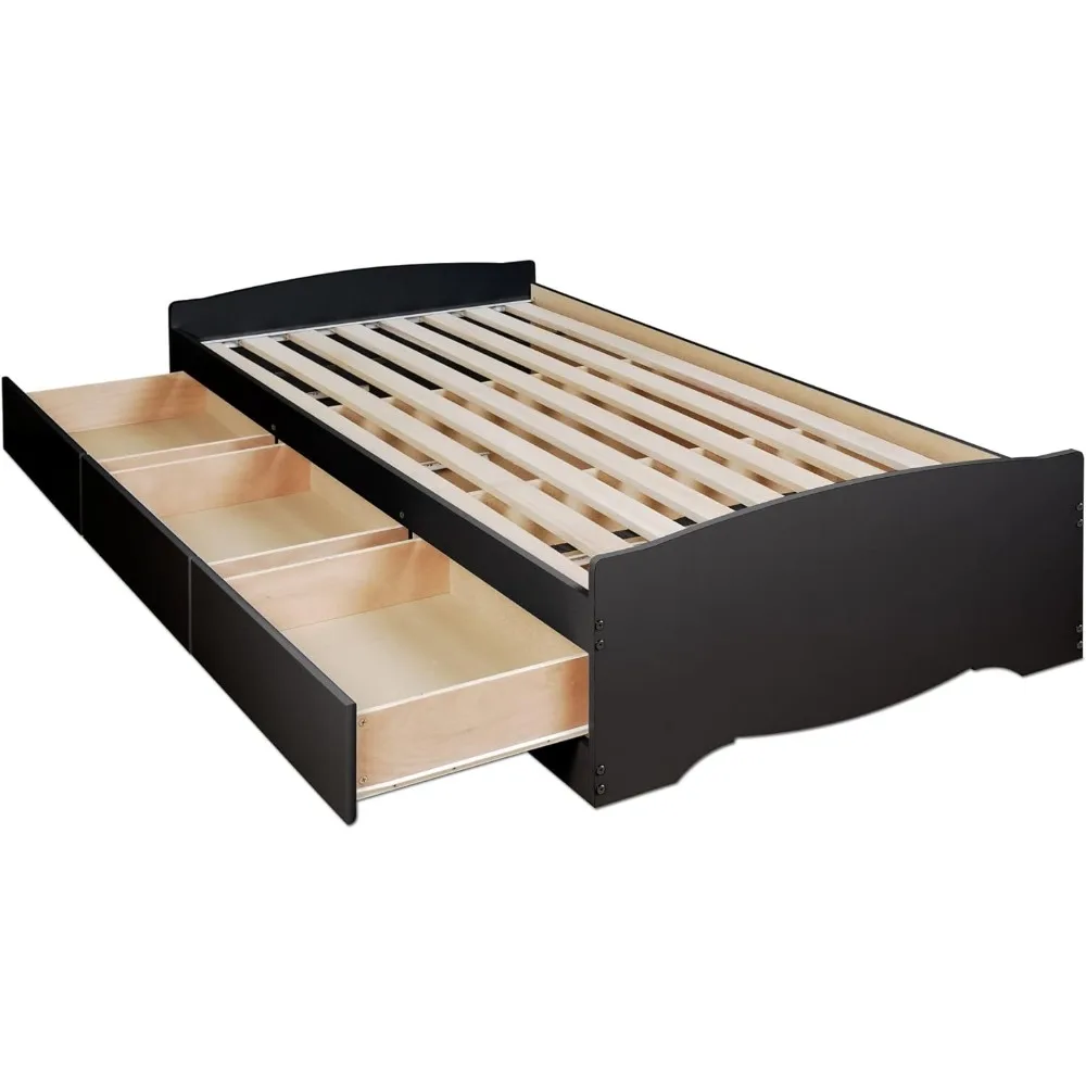 Mate's Twin 3-Drawer Minimalist Platform Storage Bed, Contemporary Twin Bed with Drawers 76.5