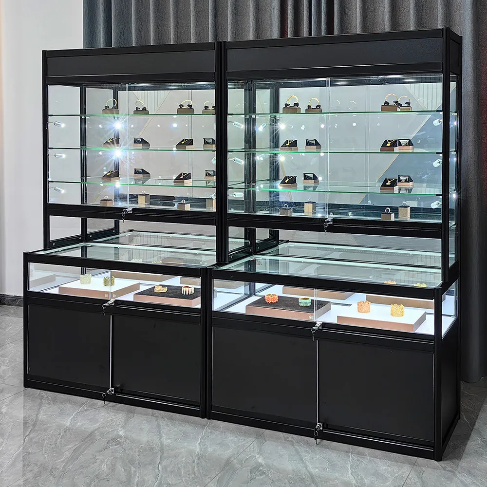 Luxury Jewelry Display Cabinet Glass Antique Jade Ceramic Jade Bracelet Head Jewelry Cabinet Product Display Stand