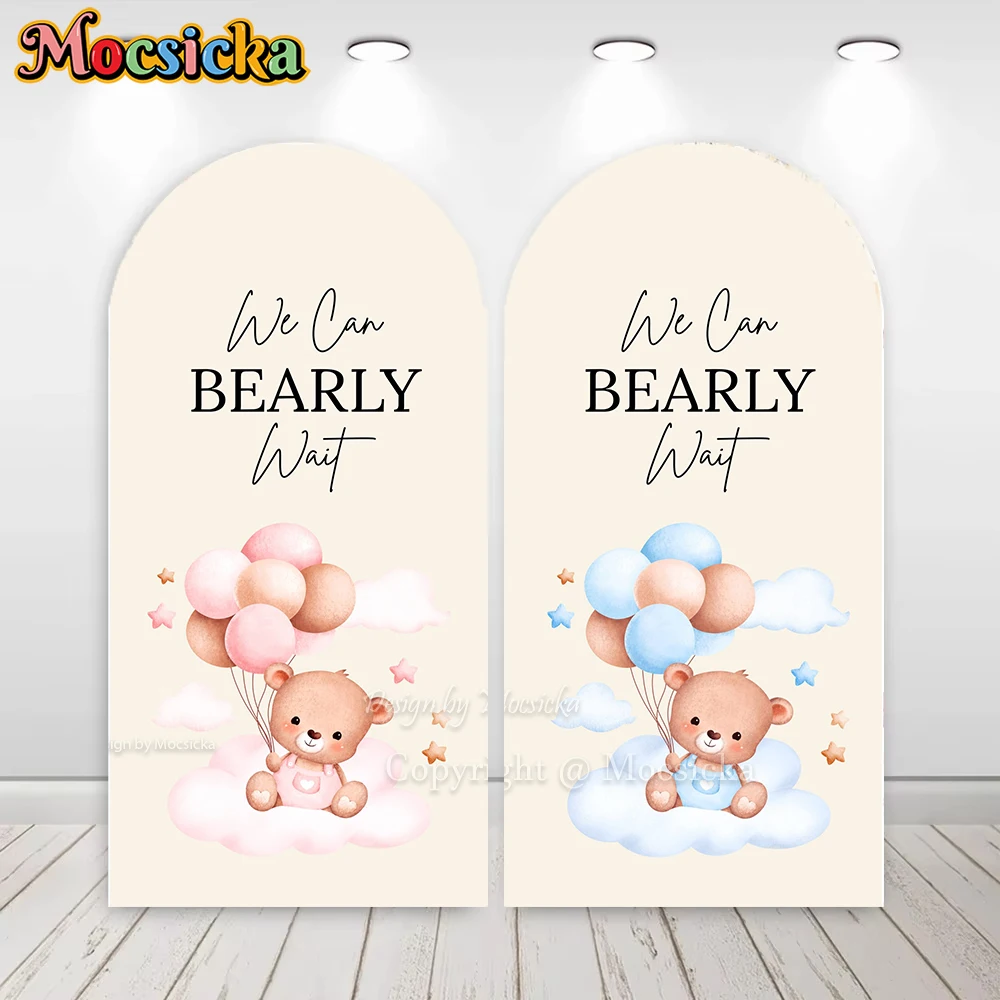خلفية قوس Mocsicka على الوجهين يمكننا الانتظار بربقًا لعرض الطفل وكشف الجنس خلفية للحفلات باللون الوردي والأزرق ديكور كشك أعياد الميلاد