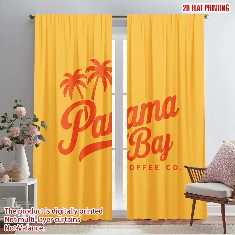 

2pcs 2D flat printing Window Drapes Retro Palm Tree Panama Bay Coffee Polyester Without Electricity Festive Holiday Use for All