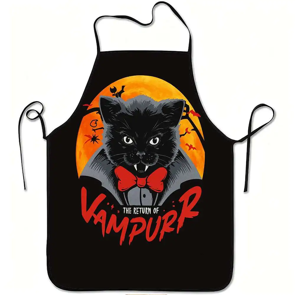 1pc Vampurr Cat Vampire Design Apron, Sturdy And Easy to Clean, Adjustable Waist, Made of Polyester, Suitable for Cooking, Garde