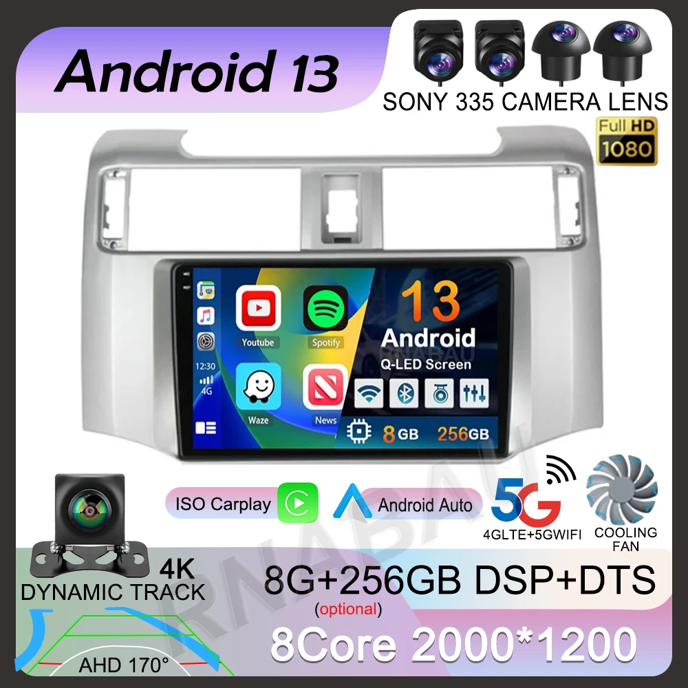 

Android 13 Carplay Auto Car Radio For Toyota 4Runner 2009-2019 4 Runner Multimedia Video Player Gps Stereo 4G+WiFi 2din Audio BT