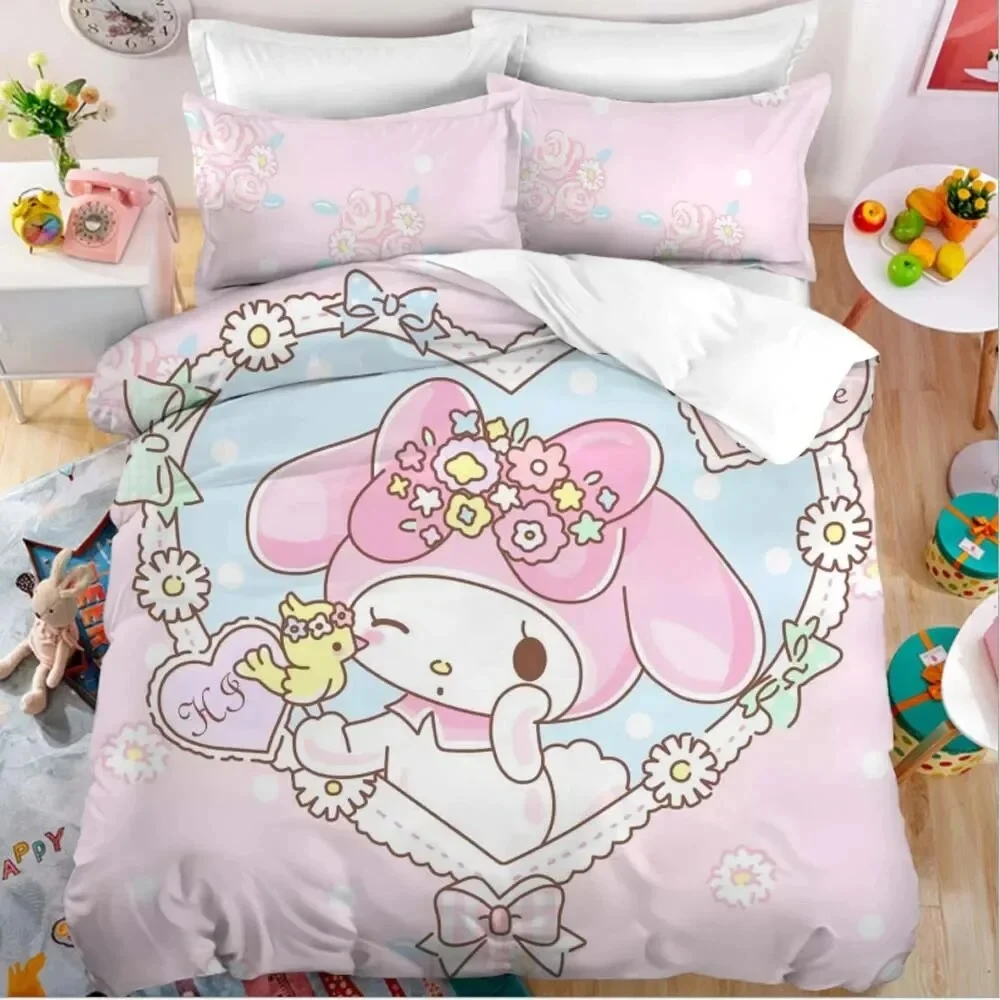 Imagem -03 - Capa de Edredão Anime para Crianças Capa de Edredão dos Desenhos Animados Kuromi Melody Hello Kitty Capa de Edredão Tamanho Gêmeo Completo Decoração do Quarto Infantil