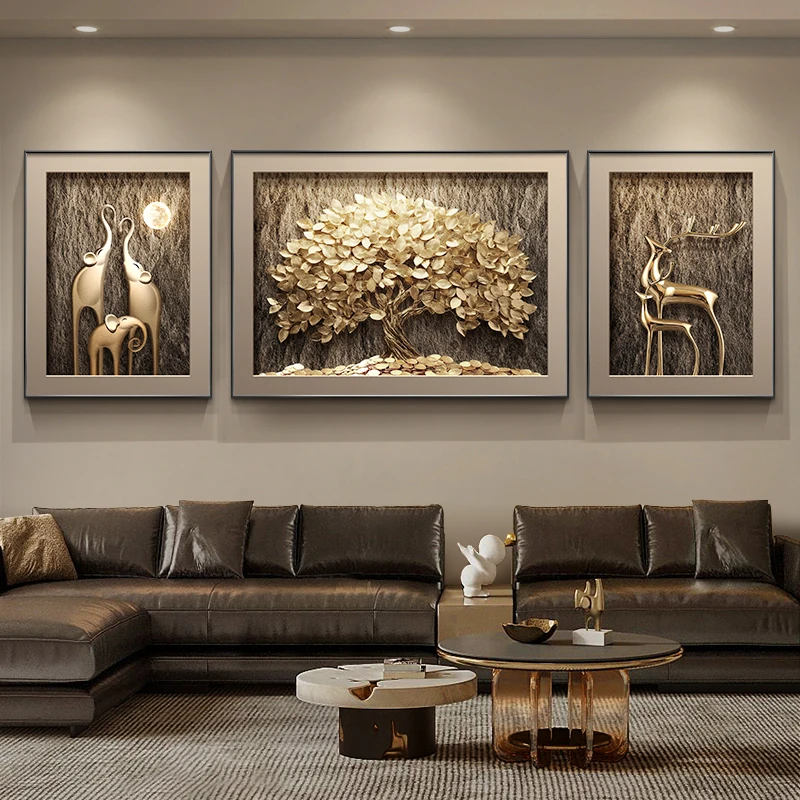 

Light Luxury Living Room With 3 Decorative Painting Room Decoration Poster Wall Art Decor Home Decor Items Posters Calligraphy